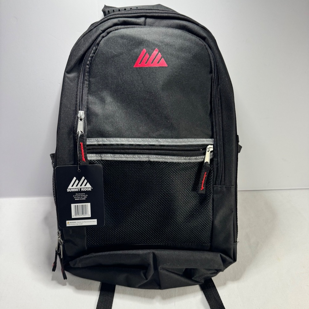 Summit Ridge Black Backpack New With Tags Padded Straps Reflective Trim